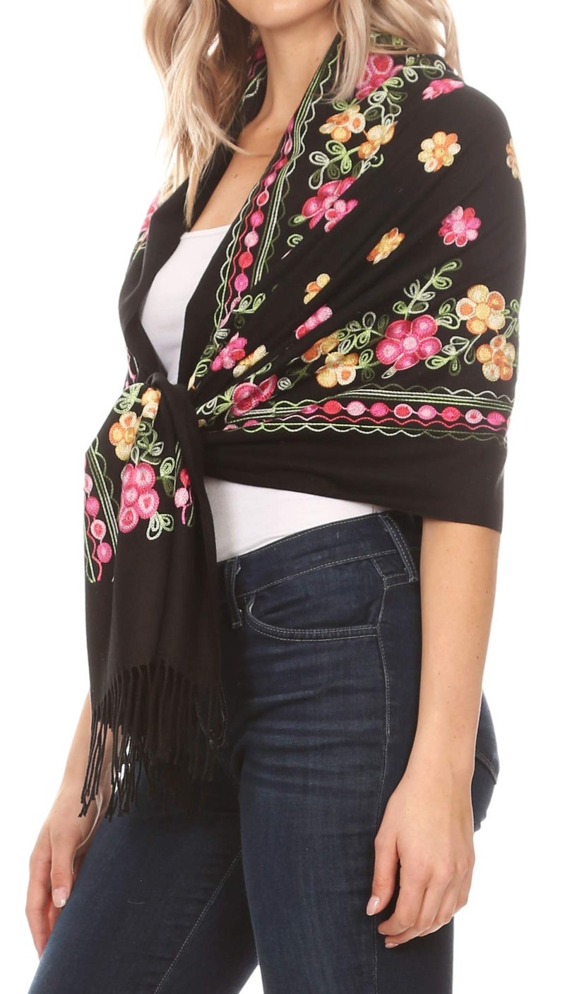Sakkas Ginata Women's Large Casual Super Soft Embroidery Scarf Shawl Wrap Stole - Pink Yellow - OS - Image 4
